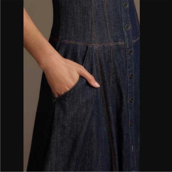 Anthropologie Sqaure Neck Buttondown Corset Dress 6 - Picture 5 of 9